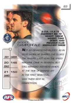 2002 Select AFL Exclusive #63 Scott Camporeale Back
